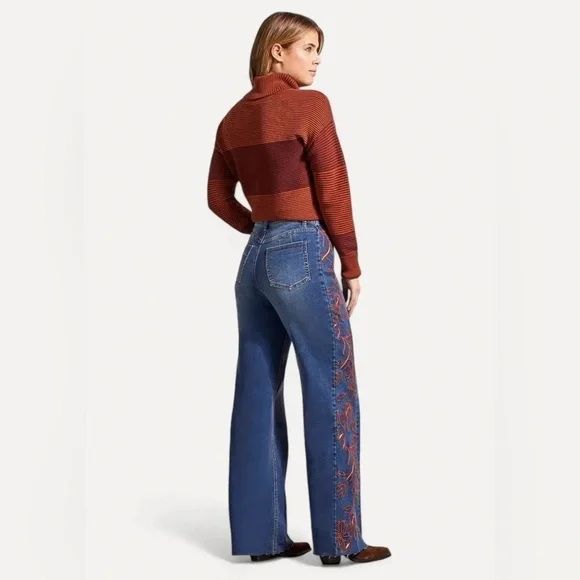 Tribal Women's Brooke High Rise Jeans with Side Embroidery Women’s Size 16 NWT - Picture 3 of 10